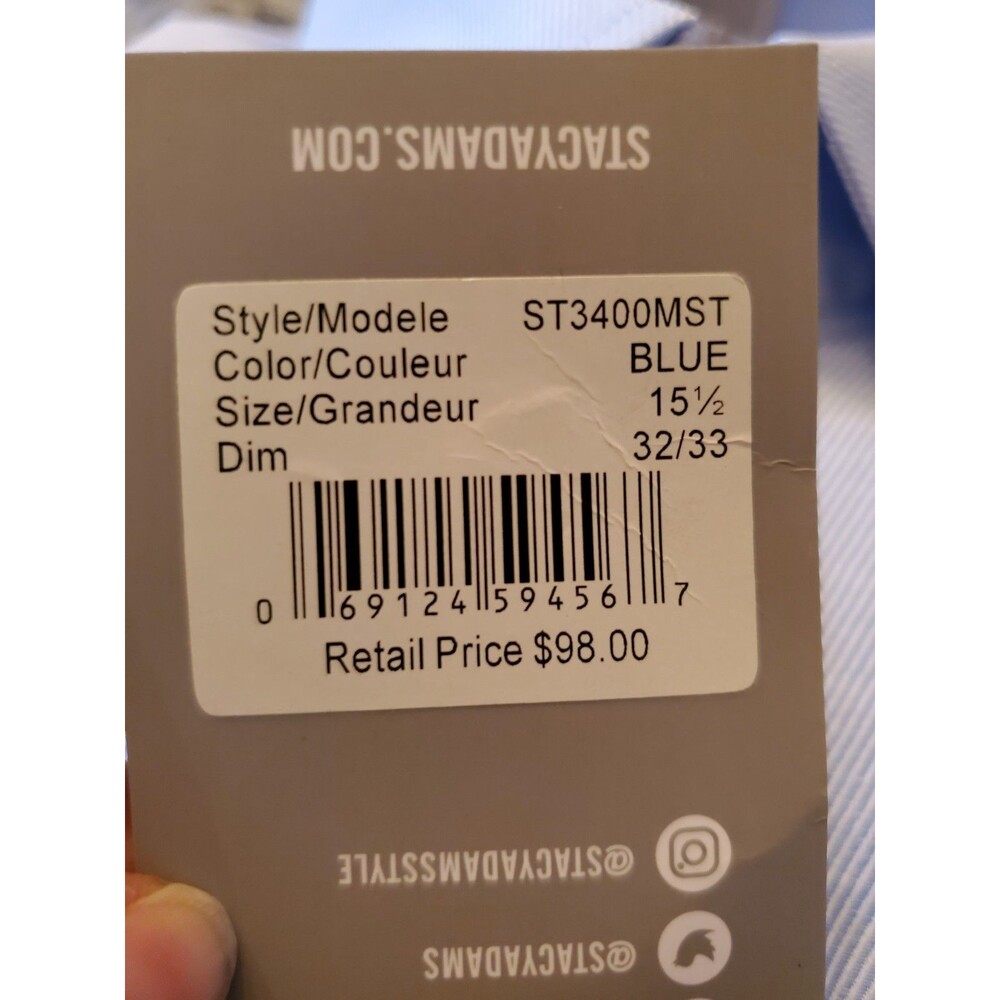NWT Stacy Adams Modern Fit Dress Shirt Blue 15.5 32/33 M Cotton Button Down Mens - Picture 11 of 11